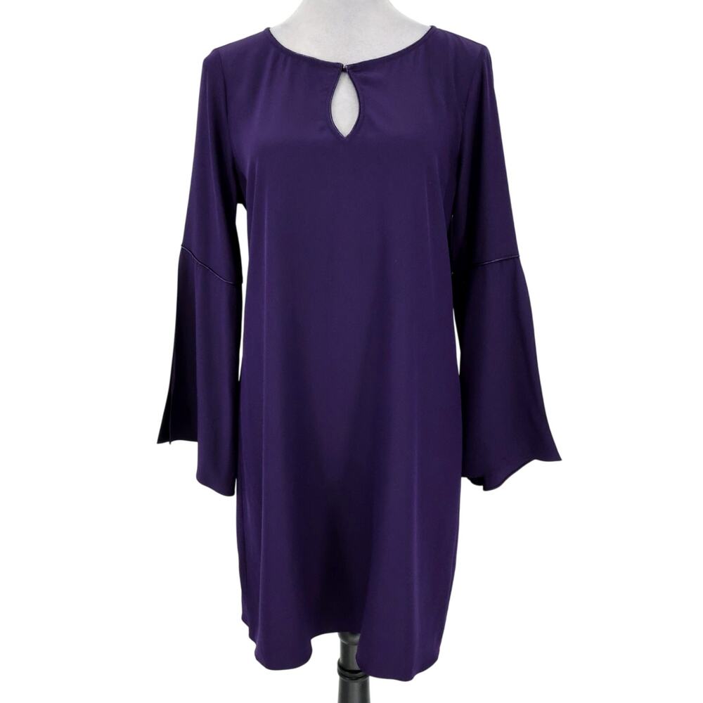 Calypso St Barth Dress Womens Medium Grape Purple Silk Shift Slit Bell Sleeve